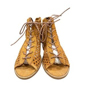Musse & Cloud Tan Perforated Suede Lace Up Open Toe Sandal Ankle Boot US 7 EU 38